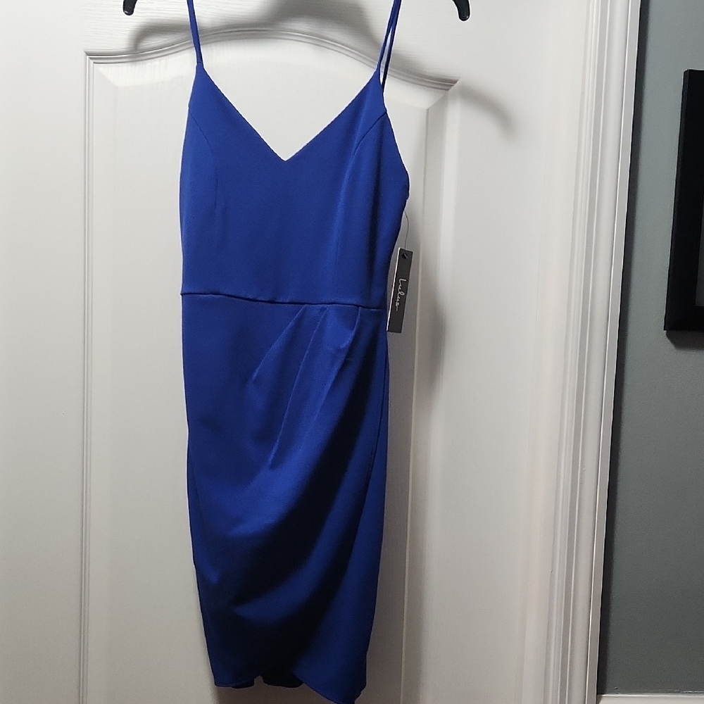 Lulu's Blue Asymmetrical Slip Mini Dress